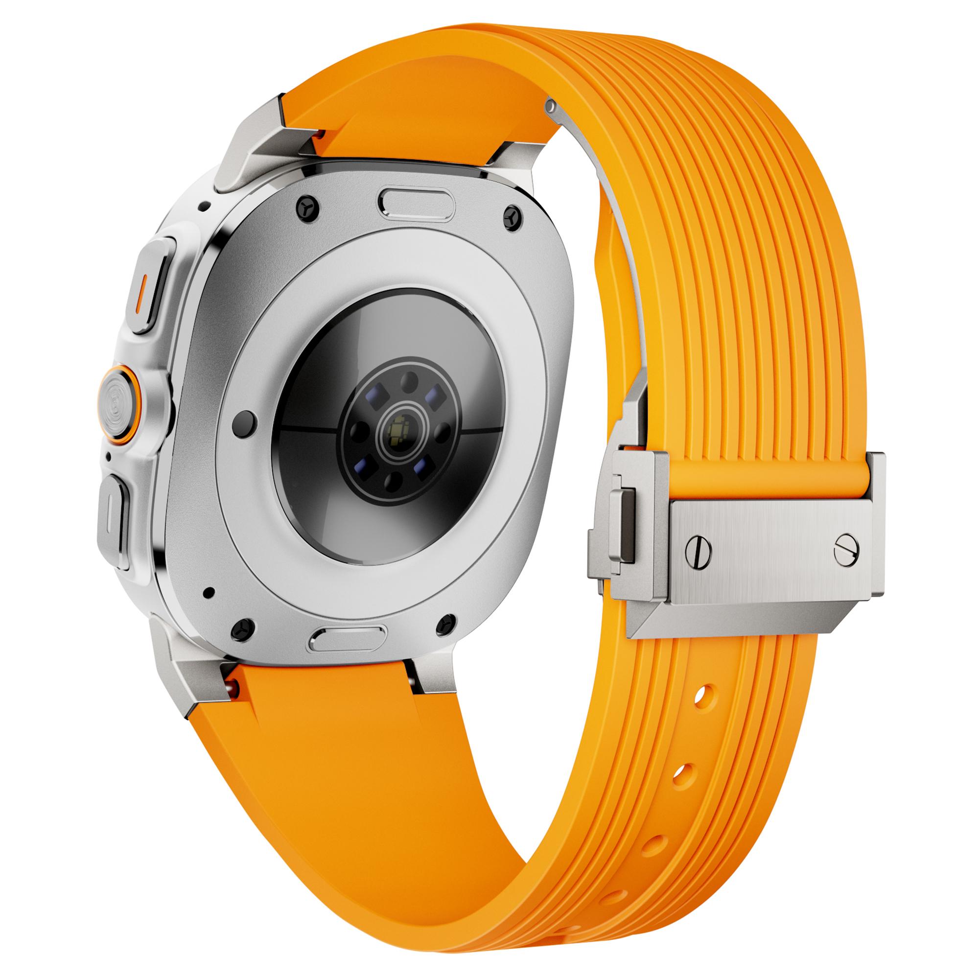 

For Samsung Galaxy Watch Ultra 47mm Silicone Band Titanium Connector Silver Buckle Watch Strap Orange