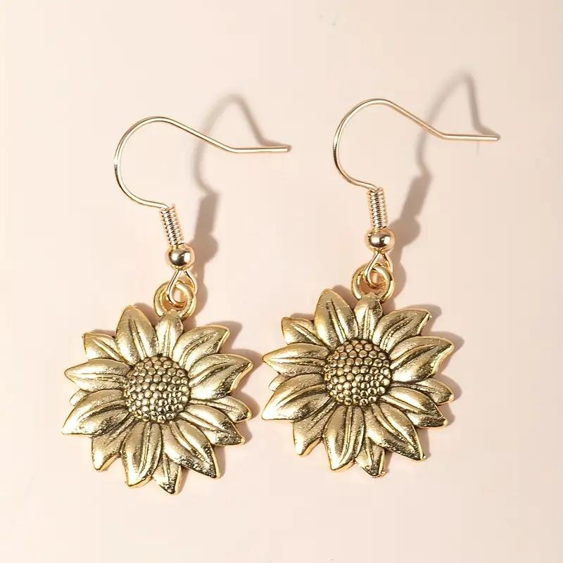 Huitan Trendy Sunflower Drop Earrings for Women Metal Flower Dangle Earrings Fashion Girls Ear Piercing Accessories Jewelry