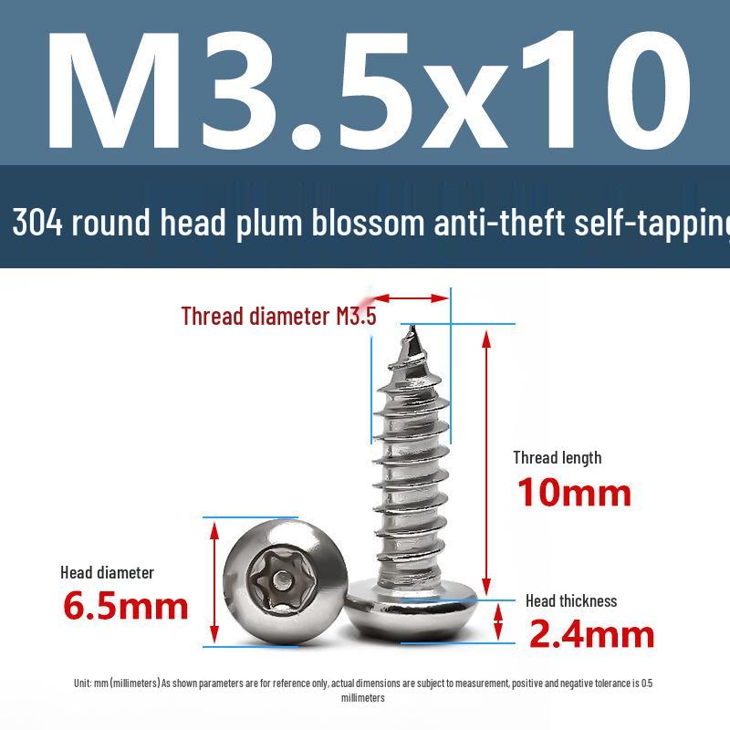Yigu 304 Anti-Theft Torx Pin Self-Tapping Screws: M2-M5 Round Head, Mushroom Head, Pointed Tail Wood Screws