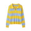 European-American Striped Color Block Polo Sweater 2026 - Retro Fashion Knitwear Top