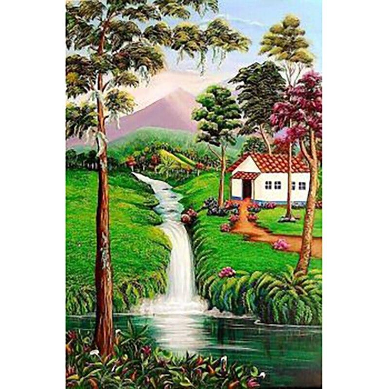 5D DIY Diamond Painting Scenic Lodge Diamond Embroidery Tree Scenery Cross Stitch Full Round Drill Crafts Home Decor Gift