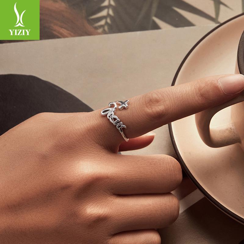 Cross-Border Explosion S925 Sterling Silver Cross Letter Open Ring Men'S And Women'S Creative Personality Ring