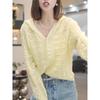 Women's Long Sleeved Shirt Hollow Hooded Knitted Sweater for Spring and Summer Women's Hollow Sweater