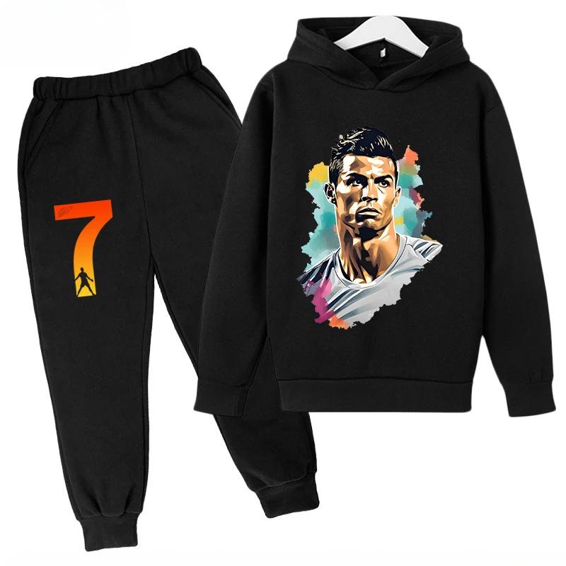 Children's Sports Hoodie Set  Sweatshirt Pants 2-piece Set for Boys and Girls Ronaldo Avatar Printed Kids Clothes Girls