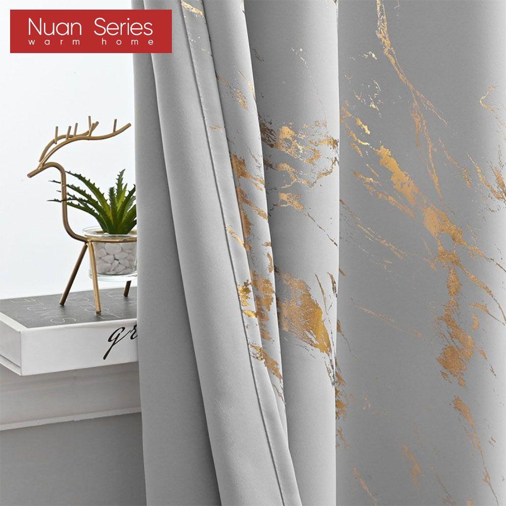 1PC Nuan Series 80% Blackout Fashionable and Minimalist Curtains with Golden and Marble Texture for Living Room Bedroom Balcony Window Home Decor