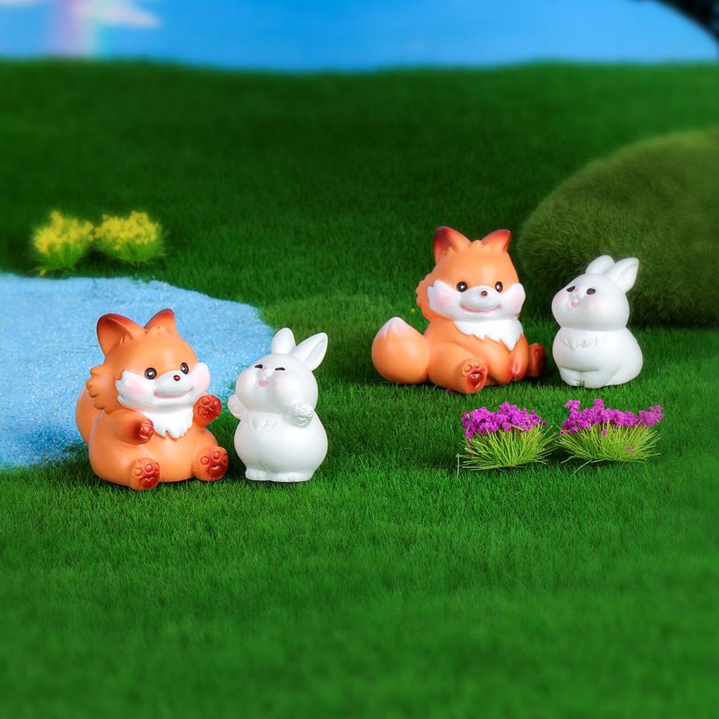 Creative Cute Rabbit and Fox Miniature Ornaments for Garden and Desktop Decor