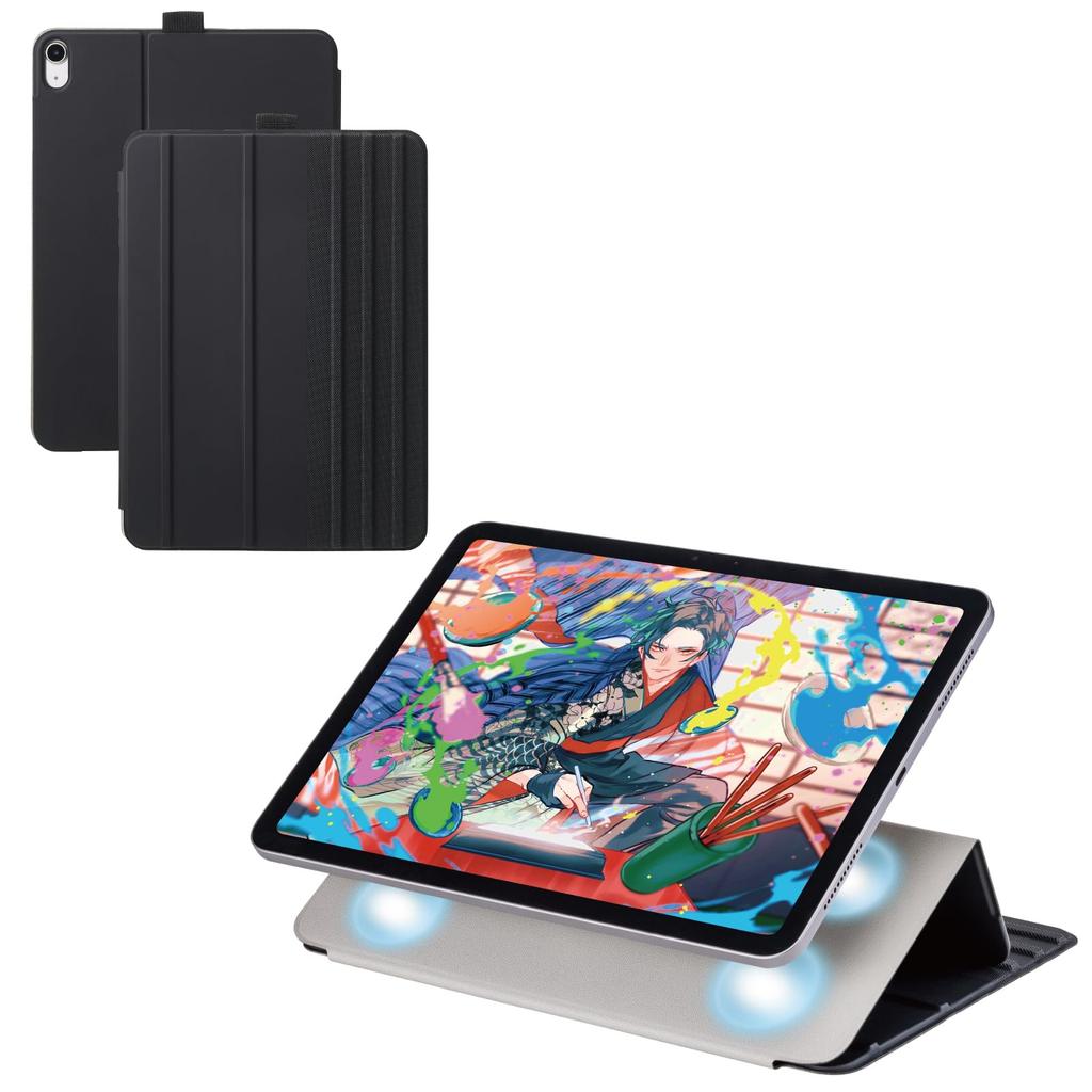 ELECOM iPad Air Flap Case with Soft Drawing 8 Sleep 11-inch (M3/M2) 10.9" (5th/4th Generation) Case, Leather, Angles, Settings, Black, TB-A25MWVDBK