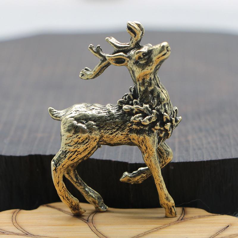 2Pcs Pure Copper Deer Sculpture Ornaments  Brass Miniature Figurines Lucky Craft