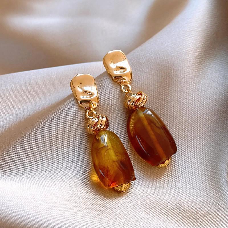 Tiger Eye Stone Earrings Alloy High End Ear Accessories Maillard Earrings Light Luxury Light Luxury Earrings For Gifts Daily