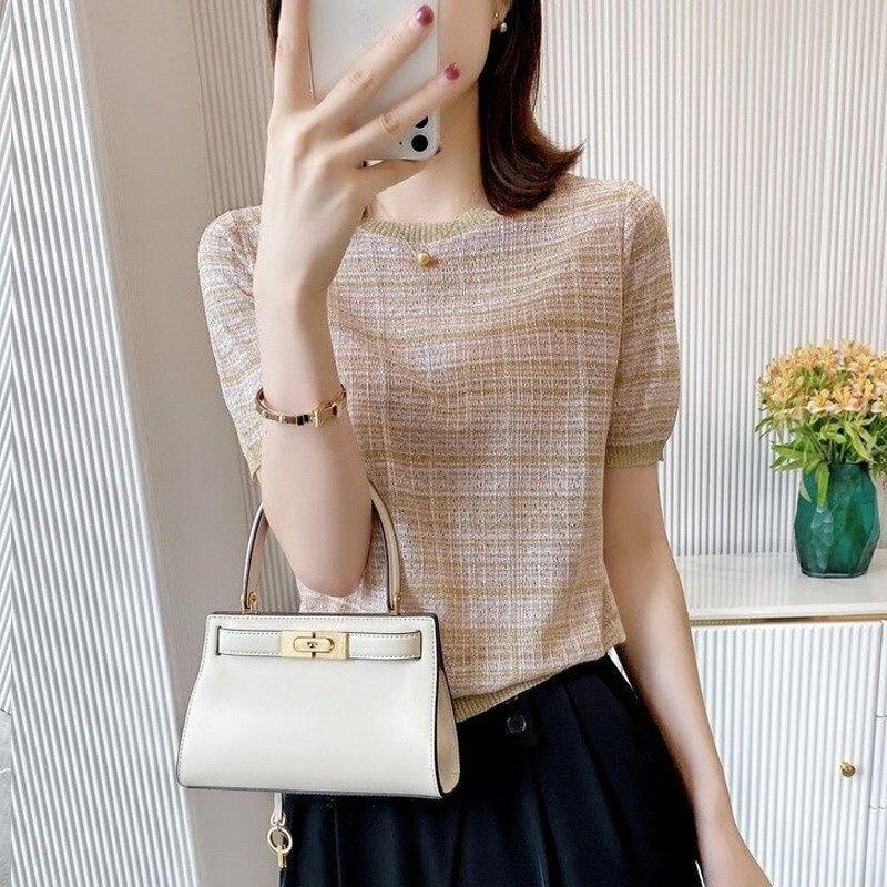 Women's Versatile Short-sleeved Round Neck Ice Silk Sweater for Women