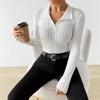 2025 Autumn/Winter Women's Ribbed Slim Fit V-Neck Long Sleeve Top