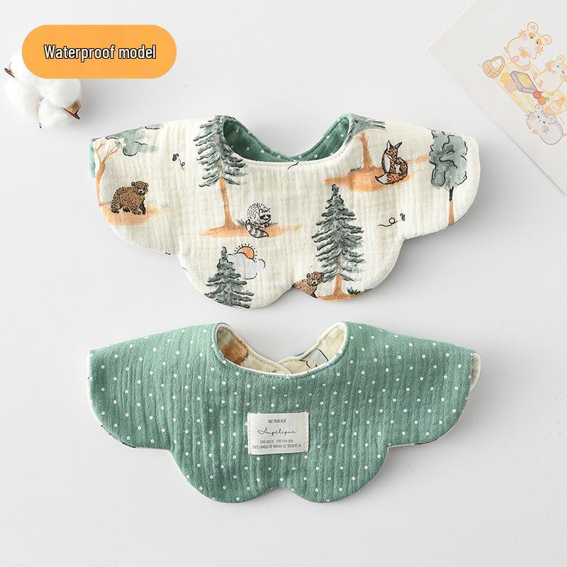 Dwustronny, wodoodporny śliniaczek dla niemowląt w stylu koreańskim z płatkami, wykonany w 100% z gazy bawełnianej