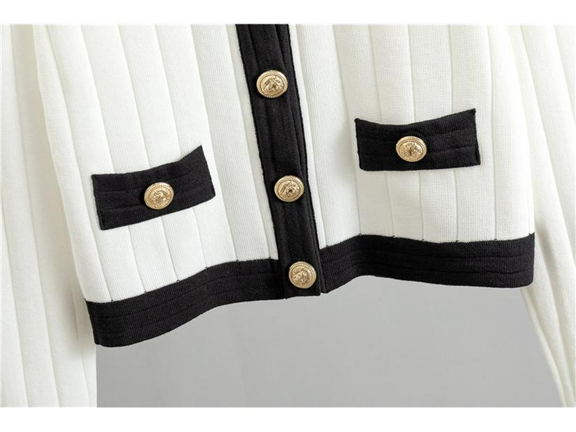 Elegantní francouzská společenská midi sukně a pletený kardigan dvoudílný set pro ženy - Podzimní/zimní kolekce