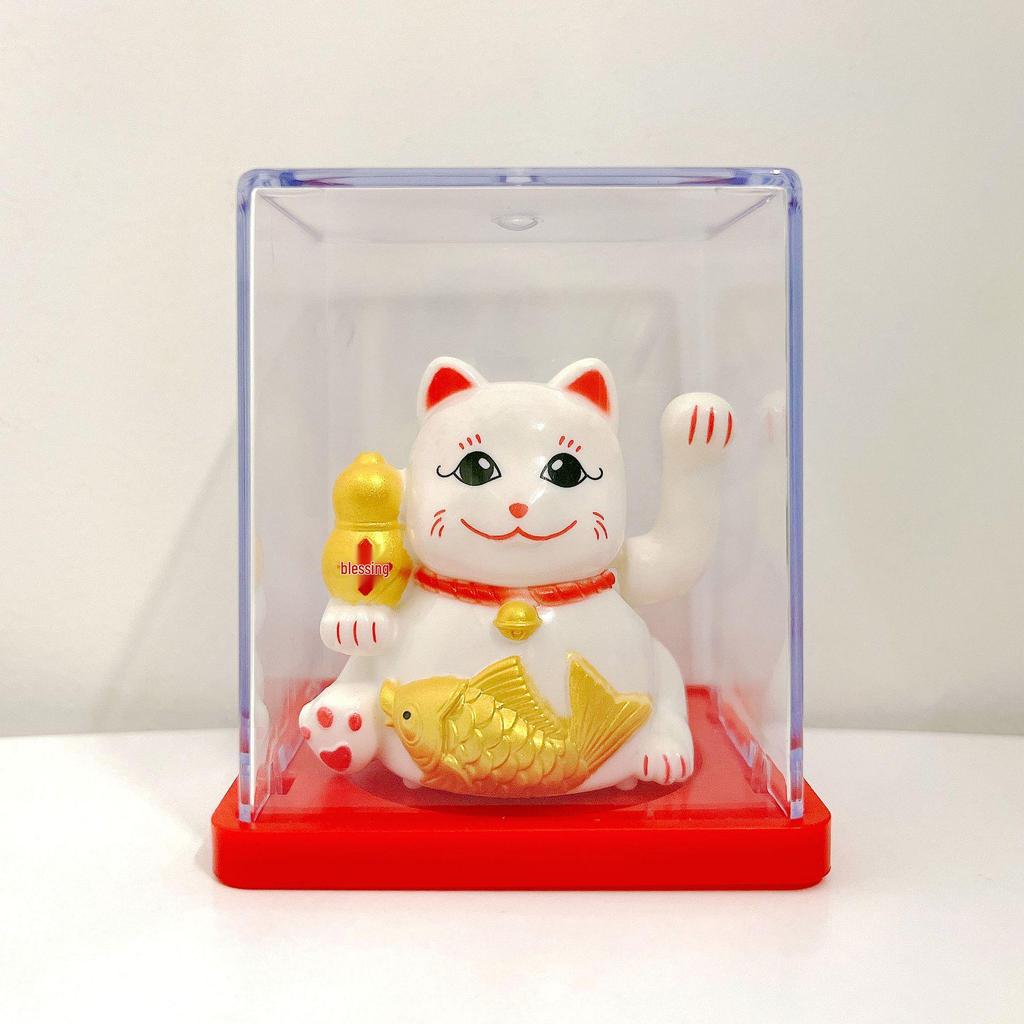 Solar-Powered Waving Maneki-neko Ornament, 2-Inch, Attracts Wealth for Office Desk or Cashier Counter Decoration