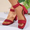 Modische rote High Heels Kleidsandalen für Damen Sommer Eckige Zehenpartie Dicke Absätze Sandalen Frau Herzschnalle Knöchelriemen Partyschuhe