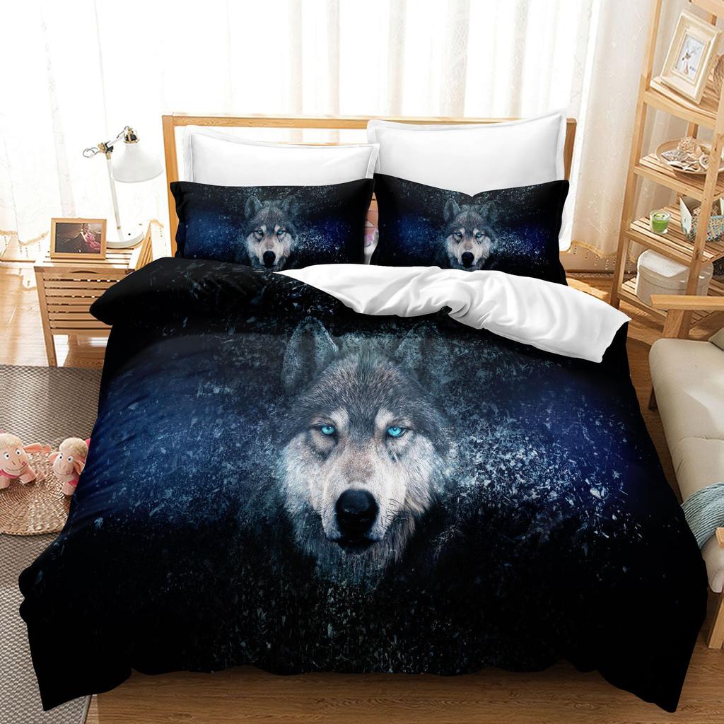 Wolf Animal Moon Snowfield Tree Wildlife 3D Bedding Set Duvet Cover Pillowcases Comforter Bed Linen Twin Queen King Size