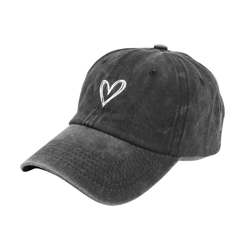 Retro Washed Distressed Love Embroidered Duckbill Cap For Women In Spring And Summer Large Brim Soft Top Baseball Cap Adjustable
