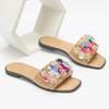Fashion Colorful Rhinestone Flower Decoration Flat Slippers Women Lightweight Comfortable Slide Sandals Summer Beach Sandals for Women