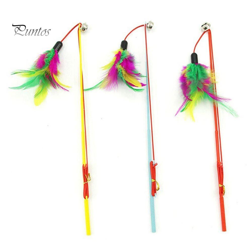 Puntos Pet Cat Puppy Teaser Bell Feather Retractable Stick Rod Funny Interactive Toy