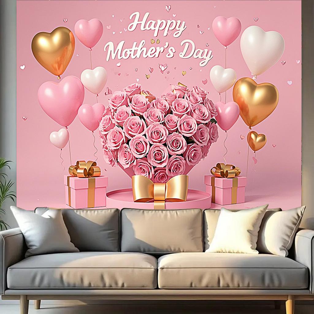 Happy Mother's Day Backdrop Thanks Best Mom Floral Flower Love Heart Mothers Day Birthday Photography Background Photo Studio
