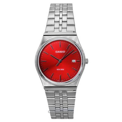 Standard Analog Stainless Steel Red Dial Quartz MTP-B145D-4A2V Unisex Watch