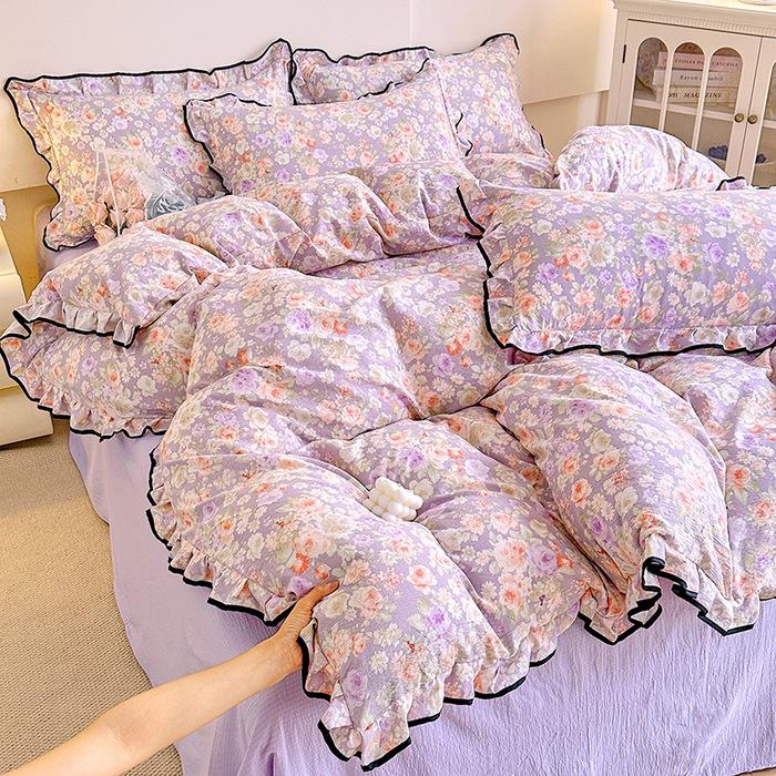 Korean Princess Cloud-like Crinkled Gauze Lace Cotton Bedding Set