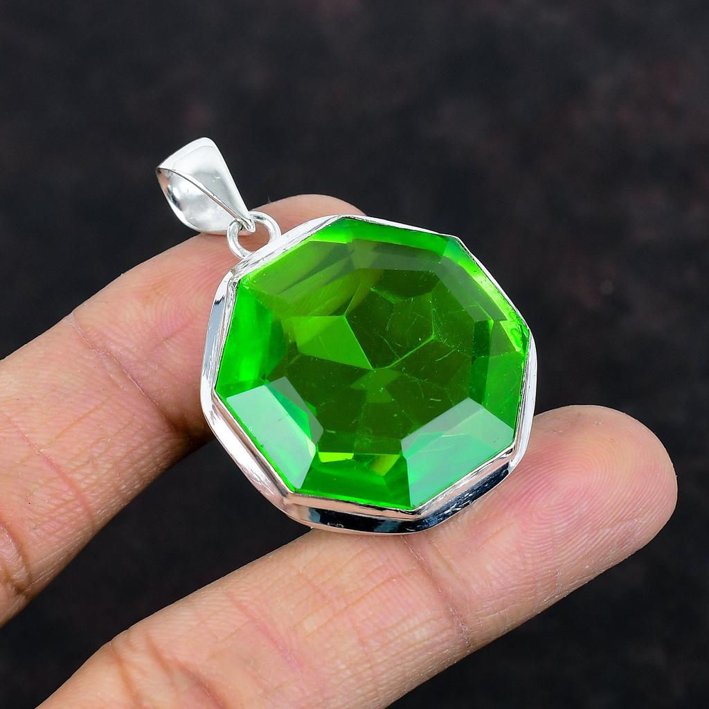 Faceted Green Amethyst Pendant 925 Sterling Silver Pendant Handmade Pendant Unique Design Jewelry Awesome Gemstone Pendant Gifts for Women
