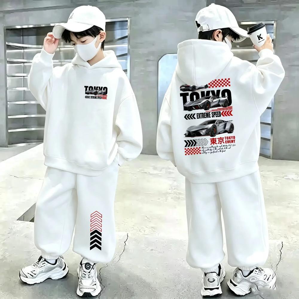Athletic Set for Boys and Girls (autumn/winter)—a Two-piece Outfit Featuring A Long-sleeved Hoodie and Fleece-lined Pants.