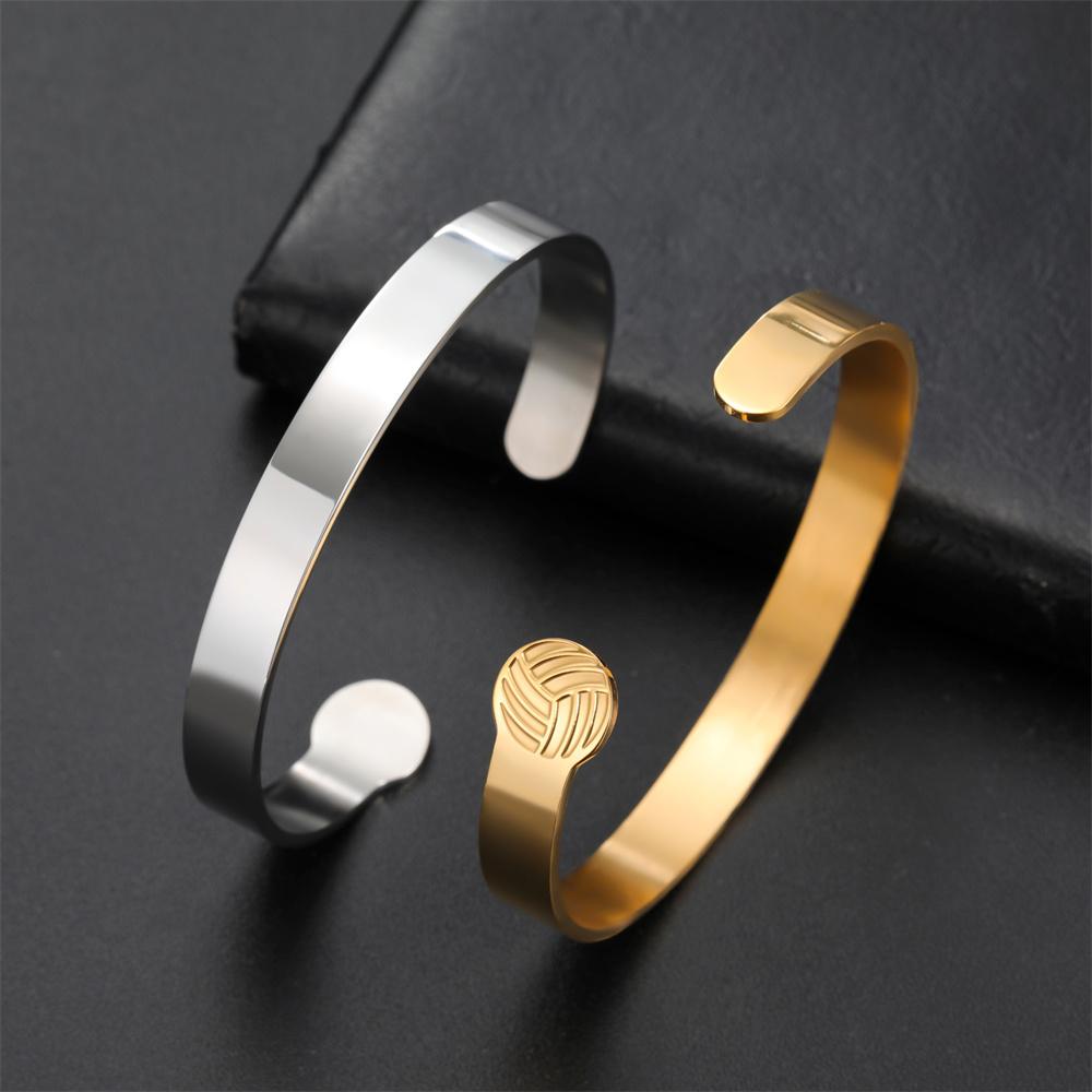 

Soccer Rugby Bangles for Men Stainless Steel Open Cuff Bangle Basketball Volleyball Baseball Bracelets Jewelry Sports Fans Steel Color