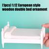 1/12 European Styles Wooden Doll House Bed For Miniature Room Decoration And Collectible Scene Display Accessories