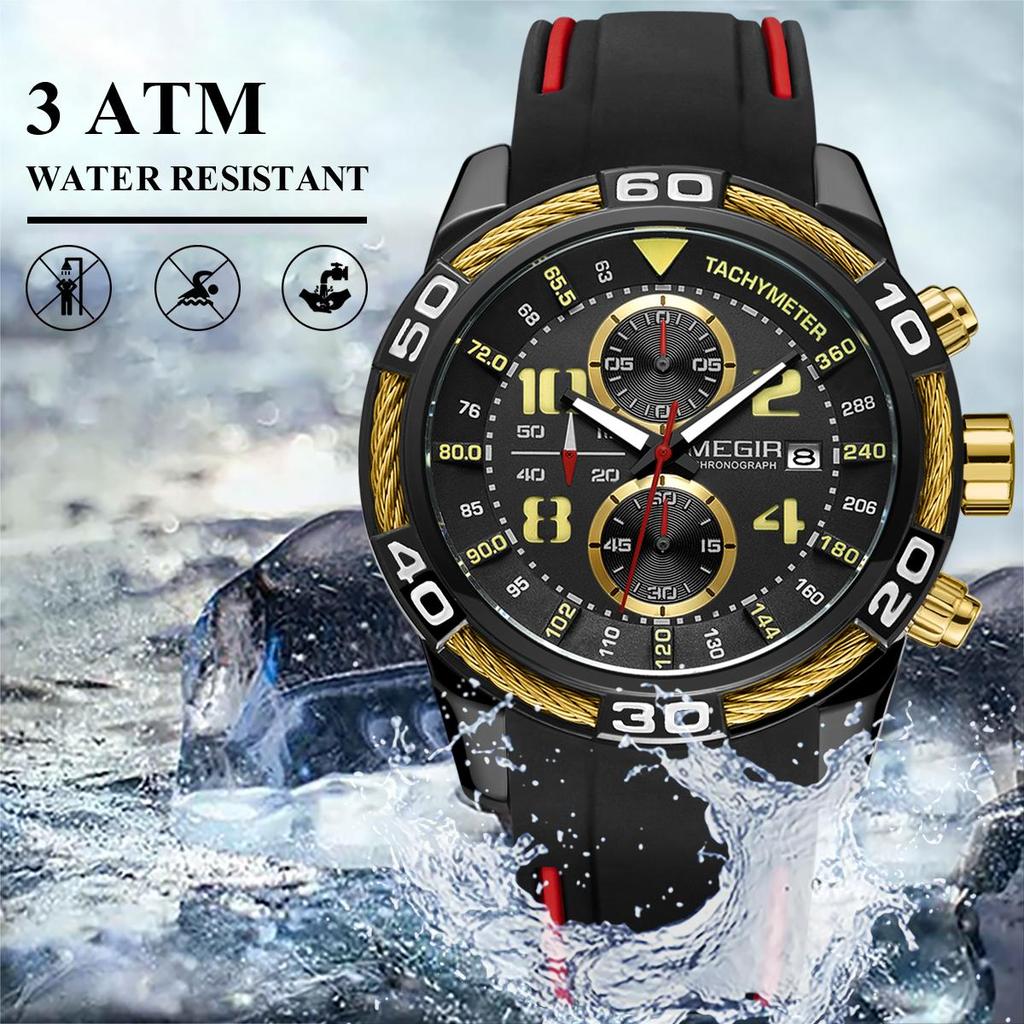 Megir Silikon Sportsklokke Herre Relogio Masculino Toppmerke Luksus Chronograph Army Military Watches Klokke Herre Quartz Armbåndsur