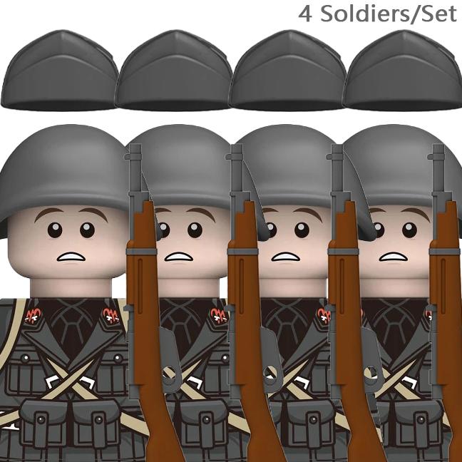 MOC WK2 Italienische Soldaten Figuren Bausteine Italien Armee Infanterie Offizier Waffen Pistole Umhang Helme Panzerkanone Steine Spielzeug