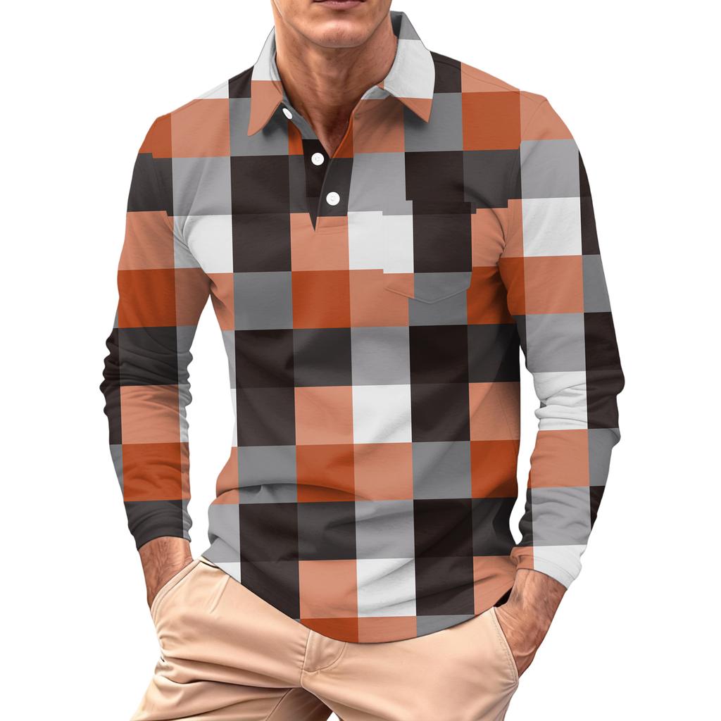 Men's Long-sleeved Collared Button-down Pocket Casual Top