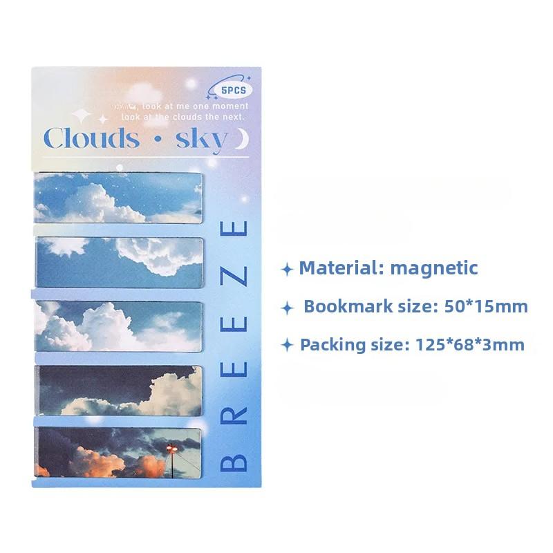 5 Stück/Packung Magnetisches Lesezeichen Wunderschöne Landschaft Wolken Einfaches Literarisches Muster Lesezeichen Lesehilfsmittel Schul- Bürobedarf