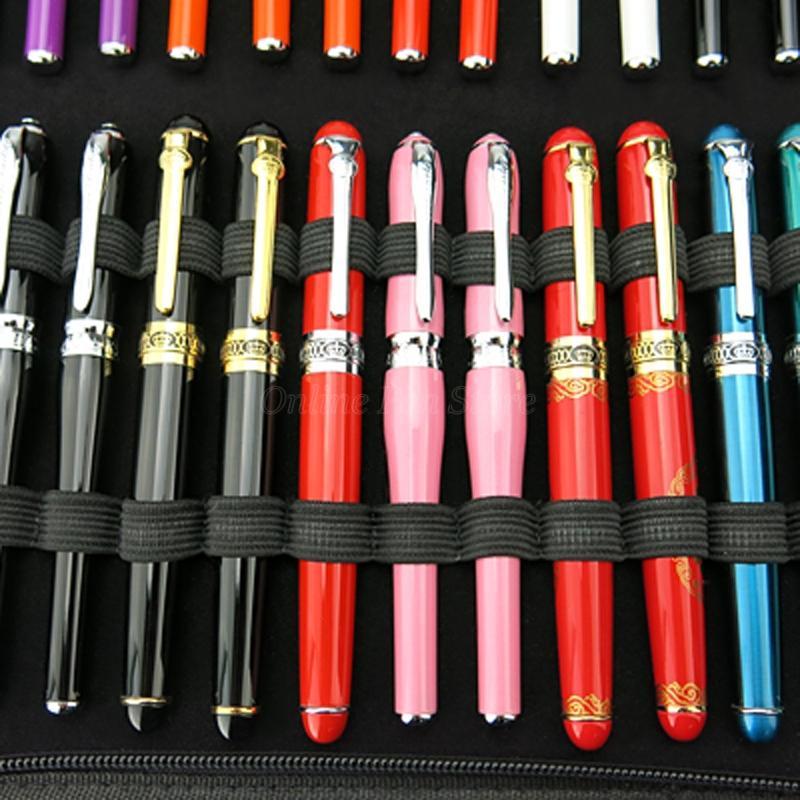 Professional Brown 48 Pens Leather Pen Holder & Pouch Fountain Pen Rollerball Pen Bag Pencil Case Stationery Writing Tool Gift