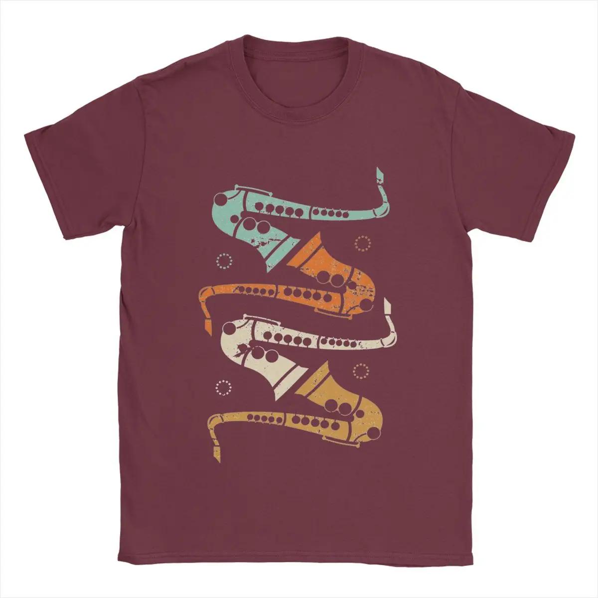 

Retro Saxophone Men T Shirt Humorous Tee Shirt Short Sleeve Crewneck T-Shirt Cotton Gift Idea Tops XXXXXL бордовый