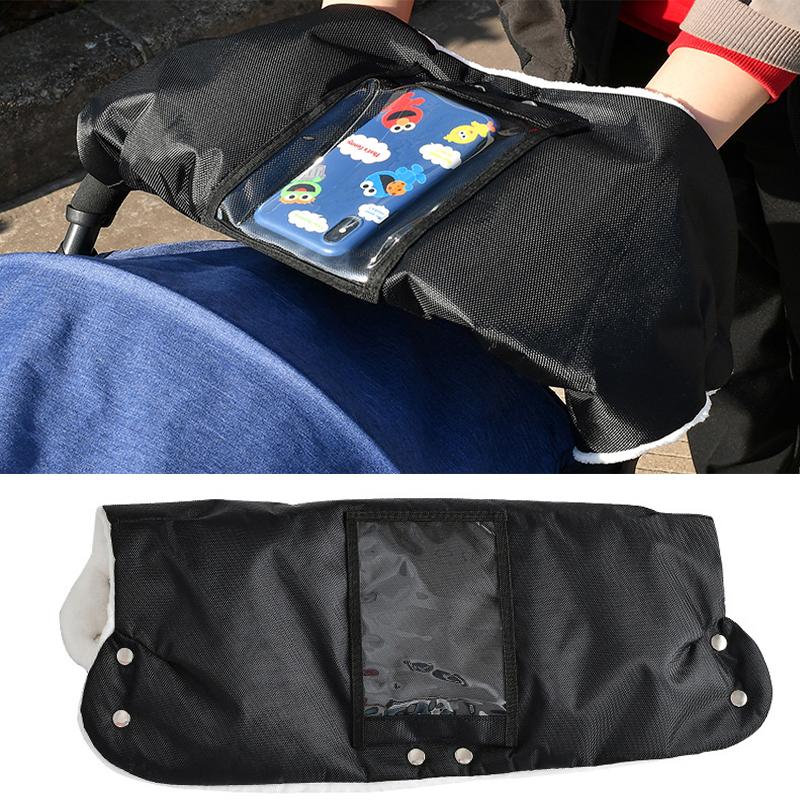 Touch Screen Baby Stroller Warm Gloves Upgraded Winter Windproof and Coldproof Padded Thick Hair Hand Cover