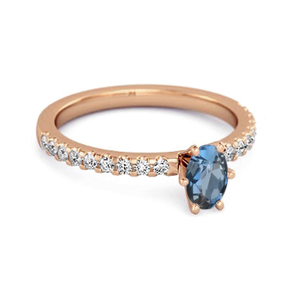 London Blue Topaz Blue Topaz Oval Solitaire Ring - 925 Sterling Silver Rose Gold Vermeil