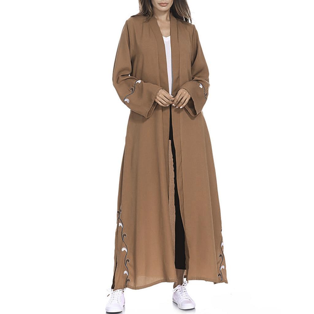 Muslim Women Islamic Embroidered Cardigan Long Coat Middle Long Robe
