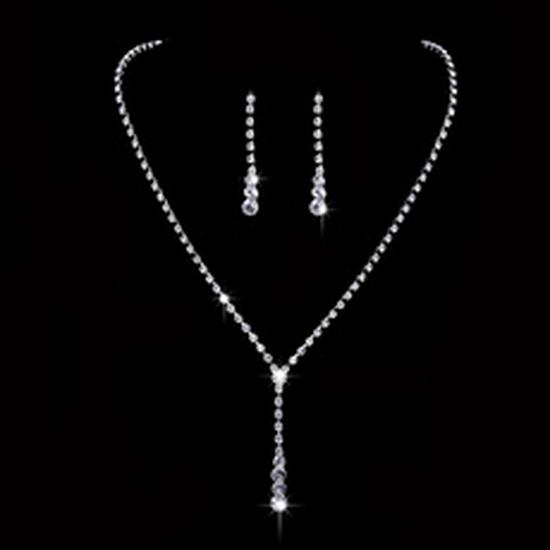 Bridal Jewelry Set: Angel Tear Drop Necklace & Earrings with Sparkling Rhinestone Zircon