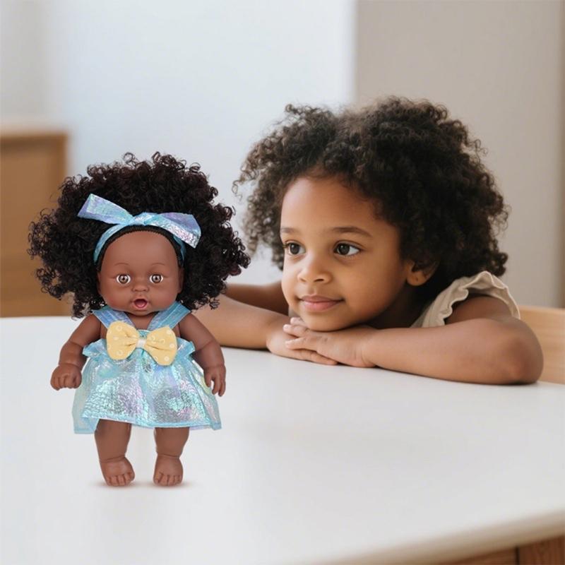 8inch Soft Reborns African Doll For Children's Daily Comforting Imaginative Pretend Play Parenting Game Collectible Toy