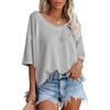 2024 Damen Sommer V-Ausschnitt Fledermausärmel Waffelstrick Kurzarm Locker T-Shirt Top