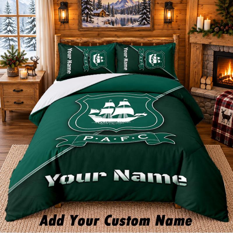 Plymouth Argyle FC Pattern Bedding 3Pcs Set Custom Name, Bed Sheet And Pillowcases For Home Bedroom