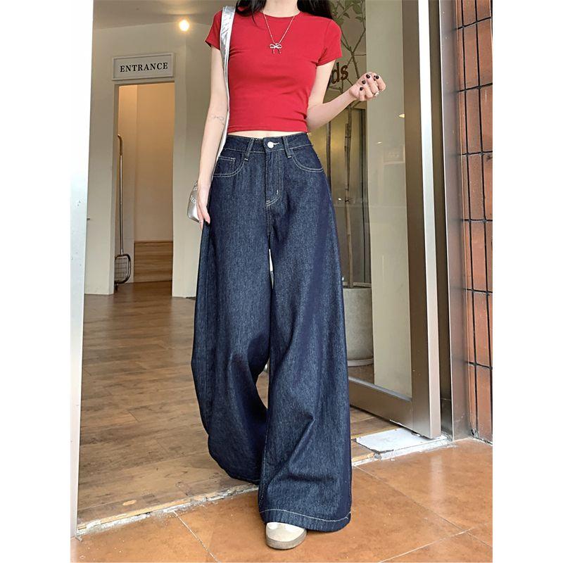 

Kumikumi American Retro Dark Blue Drape Denim Women Fall Easiest for Match Loose Slim Looking Loose Pants Dark Long XL