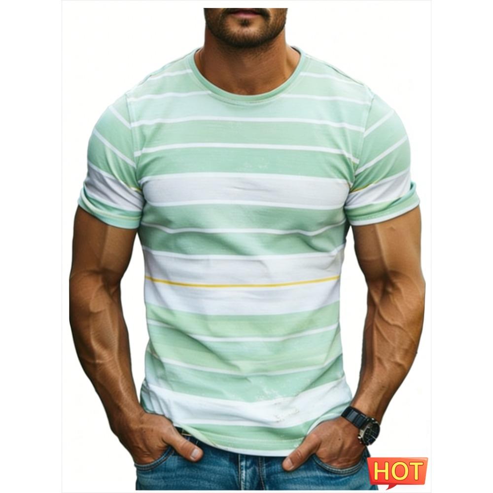 Fashion Stripe Contrasting Colors T Shirts For Men Simple Trend Streetwear 3D Printed Crew Neck Tees Casual Breathable T-shirts