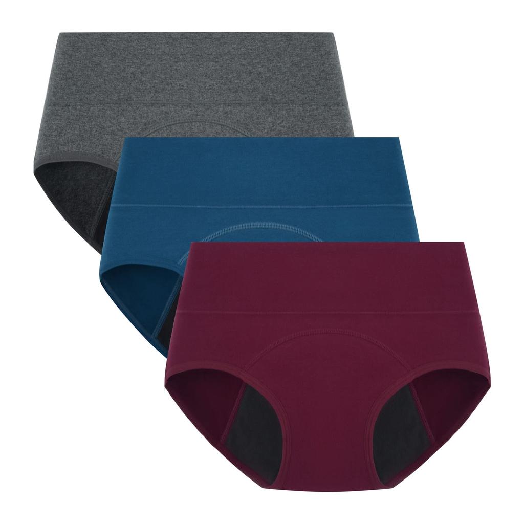 Sanitary Shorts for Period Underwear High Inner Set of 3 [POPKOK] Women, Shorts, Set, Cotton, Waist, Leak-Proof, Pants, Underwear, (Dark Gray/Lake