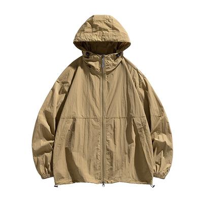 Spring Autumn Solid Color Loose Casual Zipper Hooded Coat Male Long Sleeve Sunscreen Jacket Men Cardigan Top