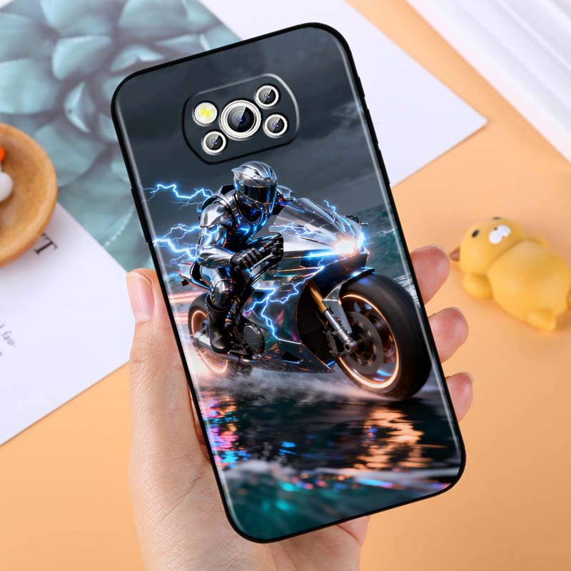 Creative motorcycle rider cool For Xiaomi Mi Poco F3 F4 F5 F6 X3 X4 X5 X6 X7 M3 M4 M5 M6 M7 GT Pro 5G Black Phone Case