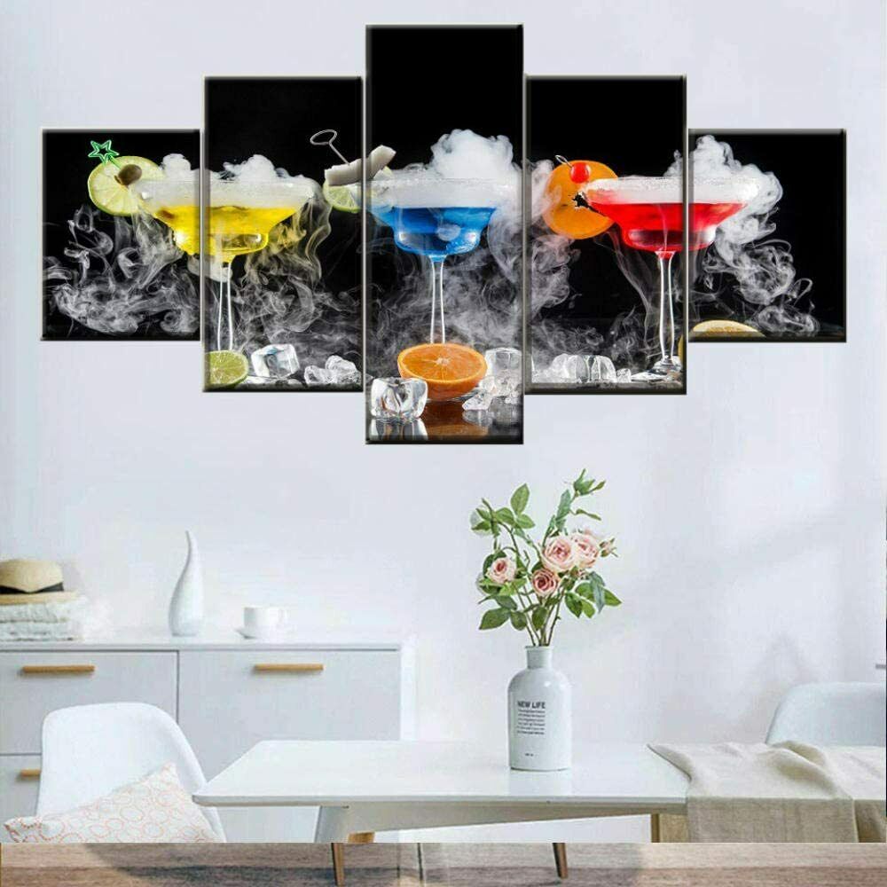 Cocktail Bevanda Frutta Pittura 5 Pezzi Stampa su Tela Immagine Arte da Parete Pittura su Tela Decorazione da Parete per Soggiorno