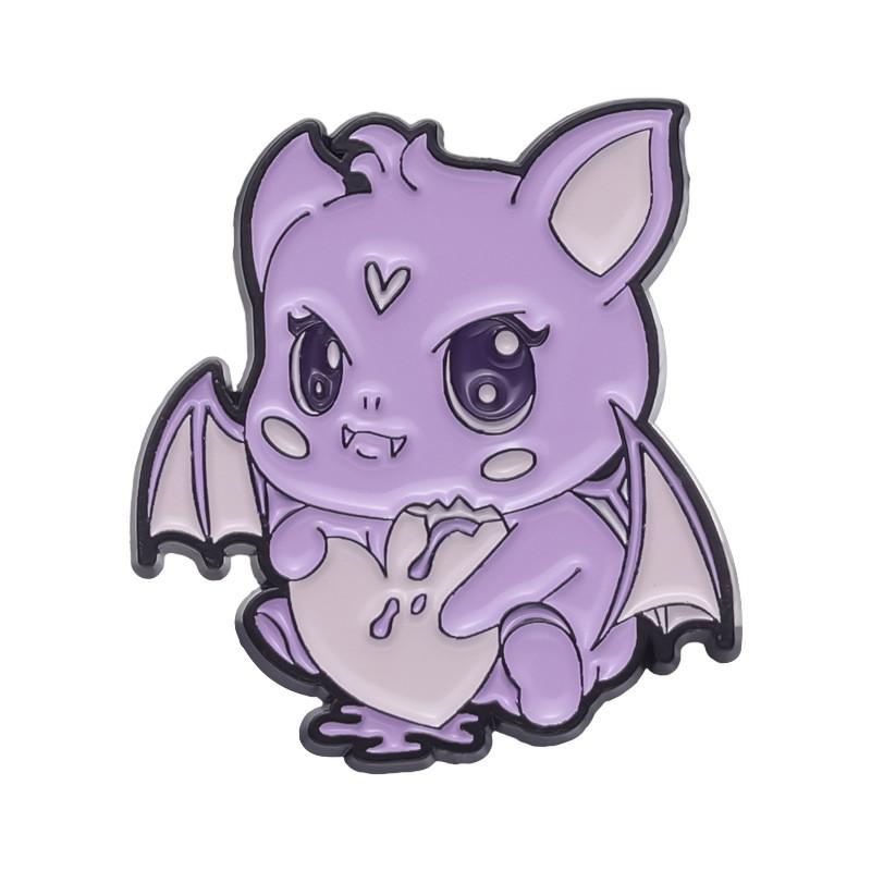 Adorable Creative Purple Cat And Bat Design Brooch Cute Animal Alloy Pin Accessory